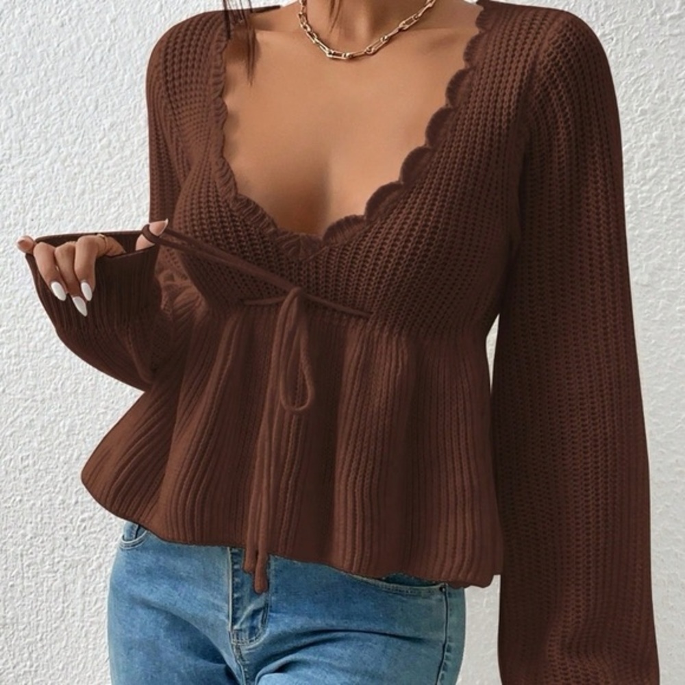 Cozy Knit Sweater with Tie Detail